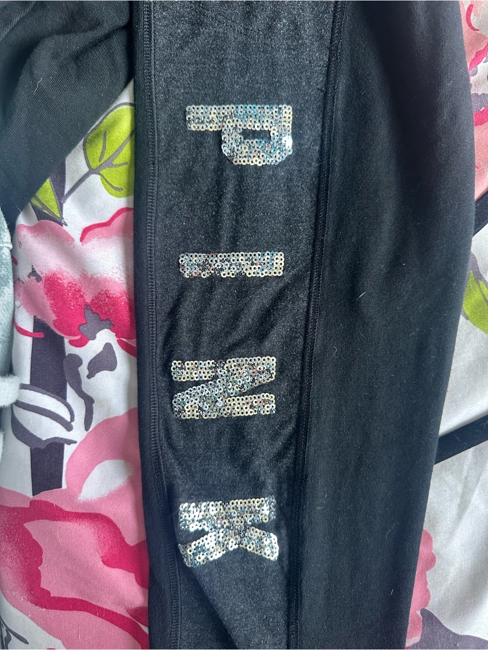Y2K Black Leggings with Sequin 'PINK' Detailing